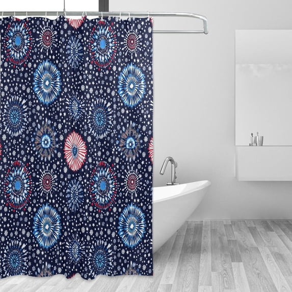 Yayeee Shower Curtain with Hooks 72"x72" Waterproof Fabric Bathroom Hanging Decor, Blue Fireworks Pattern