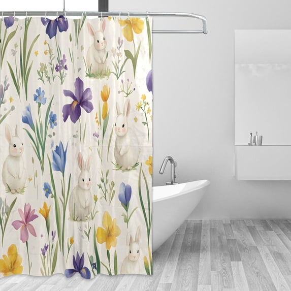 Yayeee Shower Curtain with Hooks 72"x72" Waterproof Fabric Bathroom Hanging Decor, Blue Floral Rabbit