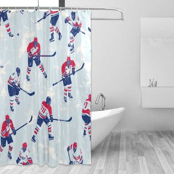 Yayeee Shower Curtain with Hooks 72"x72" Waterproof Fabric Bathroom Hanging Decor, Blue Ice Hockey