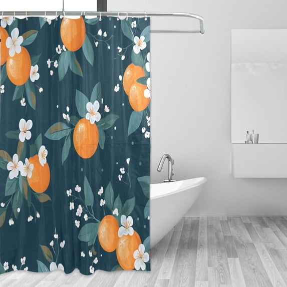 Yayeee Shower Curtain with Hooks 72"x72" Waterproof Fabric Bathroom Hanging Decor, Blue Oranges