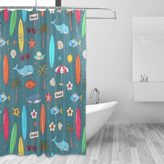 Yayeee Shower Curtain with Hooks 72"x72" Waterproof Fabric Bathroom Hanging Decor, Cartoon Beach Pattern