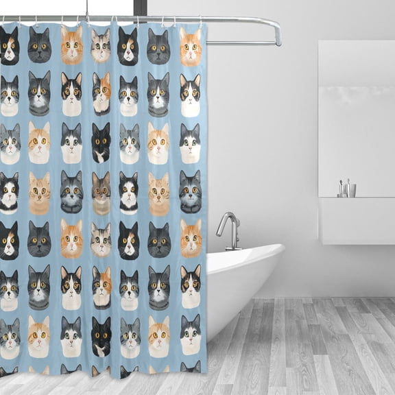 Yayeee Shower Curtain with Hooks 72"x72" Waterproof Fabric Bathroom Hanging Decor, Cartoon Cute Cat