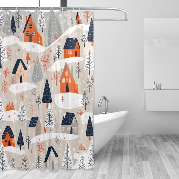 Yayeee Shower Curtain with Hooks 72"x72" Waterproof Fabric Bathroom Hanging Decor, Cartoon Gray Houses