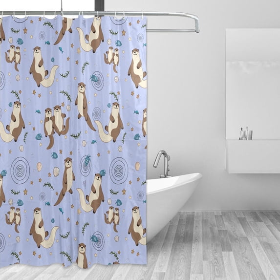 Yayeee Shower Curtain with Hooks 72"x72" Waterproof Fabric Bathroom Hanging Decor, Cartoon Otters Pattern