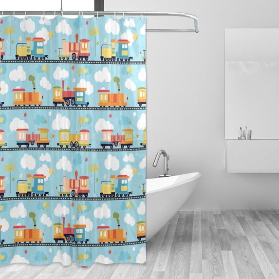 Yayeee Shower Curtain with Hooks 72"x72" Waterproof Fabric Bathroom Hanging Decor, Cartoon Train Pattern