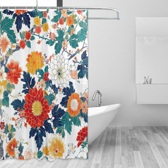 Yayeee Shower Curtain with Hooks 72"x72" Waterproof Fabric Bathroom Hanging Decor, Colorful Flowers Pattern