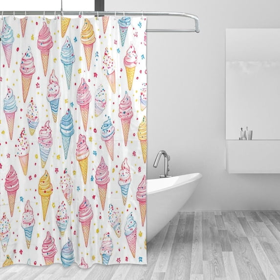 Yayeee Shower Curtain with Hooks 72"x72" Waterproof Fabric Bathroom Hanging Decor, Colorful Ice Cream Pattern