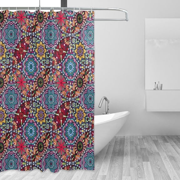 Yayeee Shower Curtain with Hooks 72"x72" Waterproof Fabric Bathroom Hanging Decor, Colorful Mandala Pattern