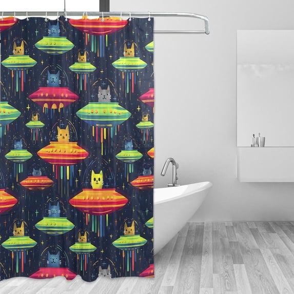 Yayeee Shower Curtain with Hooks 72"x72" Waterproof Fabric Bathroom Hanging Decor, Colorful Space Cat