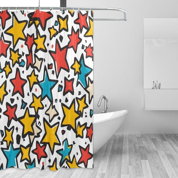 Yayeee Shower Curtain with Hooks 72"x72" Waterproof Fabric Bathroom Hanging Decor, Colorful Stars