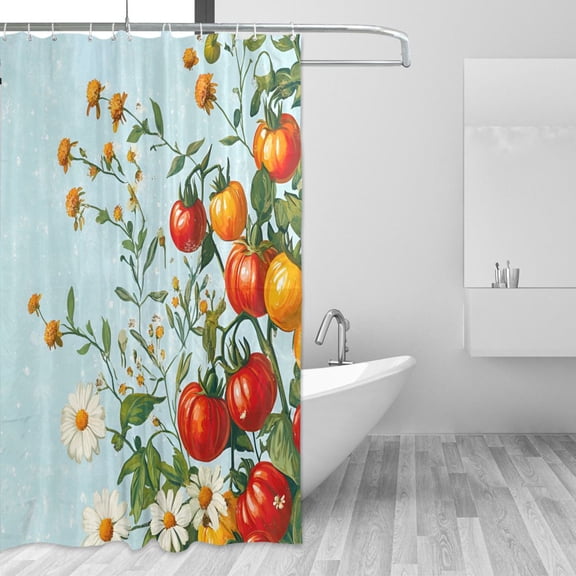 Yayeee Shower Curtain with Hooks 72"x72" Waterproof Fabric Bathroom Hanging Decor, Colorful Tomatoes