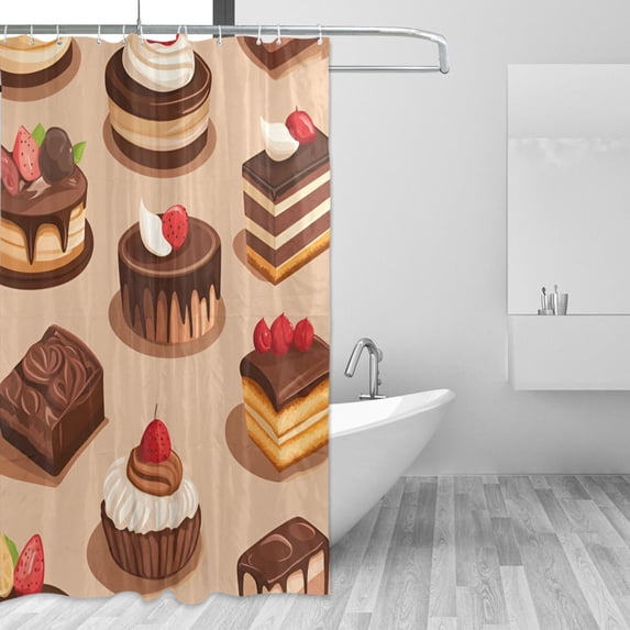Yayeee Shower Curtain with Hooks 72"x72" Waterproof Fabric Bathroom Hanging Decor, Creamy Cake