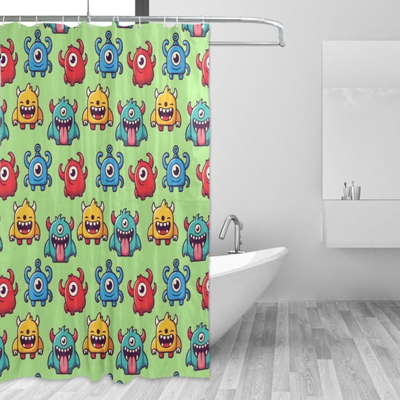 Yayeee Shower Curtain with Hooks 72"x72" Waterproof Fabric Bathroom Hanging Decor, Cute Monsters Pattern