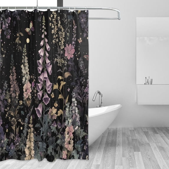 Yayeee Shower Curtain with Hooks 72"x72" Waterproof Fabric Bathroom Hanging Decor, Dark Flowers Pattern