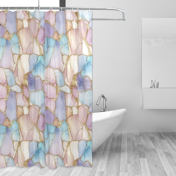 Yayeee Shower Curtain with Hooks 72"x72" Waterproof Fabric Bathroom Hanging Decor, Elegant Marble Pattern