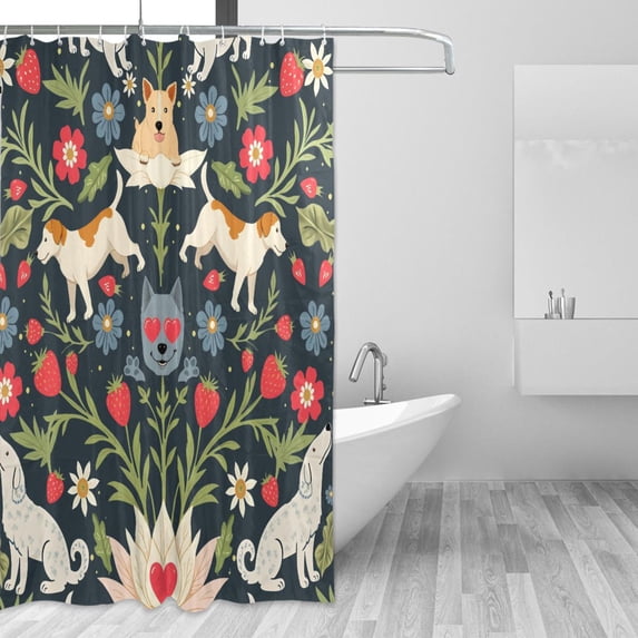 Yayeee Shower Curtain with Hooks 72"x72" Waterproof Fabric Bathroom Hanging Decor, Floral Dogs Pattern