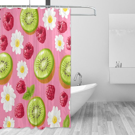 Yayeee Shower Curtain with Hooks 72"x72" Waterproof Fabric Bathroom Hanging Decor, Floral Raspberries