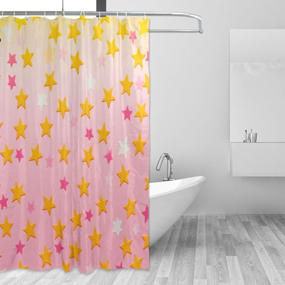 Yayeee Shower Curtain with Hooks 72"x72" Waterproof Fabric Bathroom Hanging Decor, Gradient Pink Stars