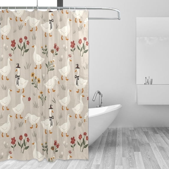 Yayeee Shower Curtain with Hooks 72"x72" Waterproof Fabric Bathroom Hanging Decor, Gray Cartoon Goose Pattern