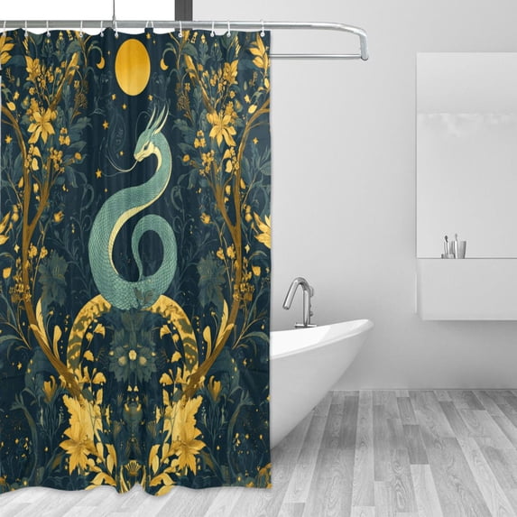 Yayeee Shower Curtain with Hooks 72"x72" Waterproof Fabric Bathroom Hanging Decor, Green Celestial Serpent
