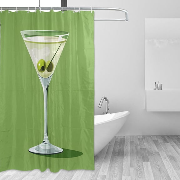 Yayeee Shower Curtain with Hooks 72"x72" Waterproof Fabric Bathroom Hanging Decor, Green Martini Glass