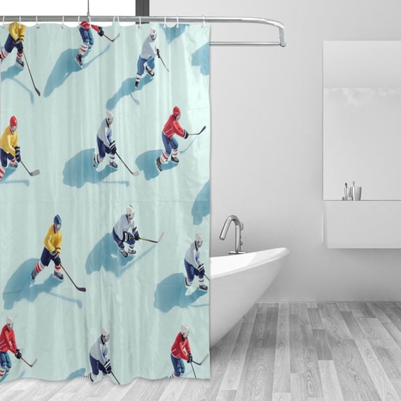 Yayeee Shower Curtain with Hooks 72"x72" Waterproof Fabric Bathroom Hanging Decor, Ice Hockey