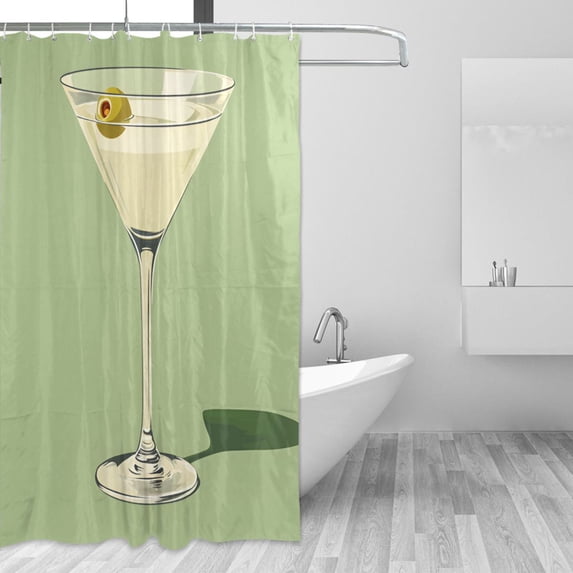 Yayeee Shower Curtain with Hooks 72"x72" Waterproof Fabric Bathroom Hanging Decor, Light Green Martini