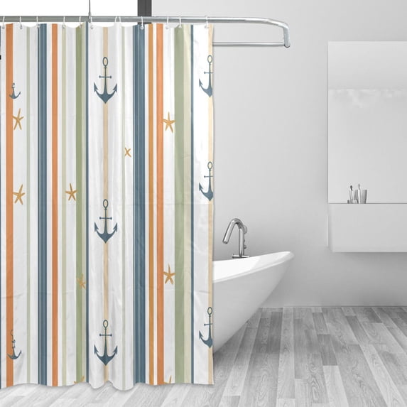 Yayeee Shower Curtain with Hooks 72"x72" Waterproof Fabric Bathroom Hanging Decor, Nautical Pattern