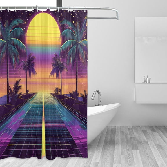 Yayeee Shower Curtain with Hooks 72"x72" Waterproof Fabric Bathroom Hanging Decor, Neon Road
