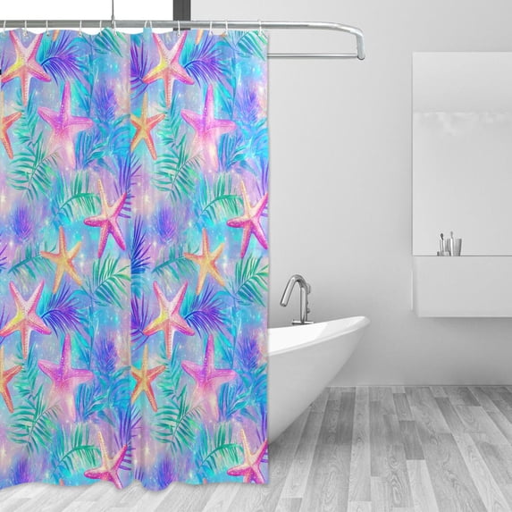 Yayeee Shower Curtain with Hooks 72"x72" Waterproof Fabric Bathroom Hanging Decor, Neon Starfish Pattern