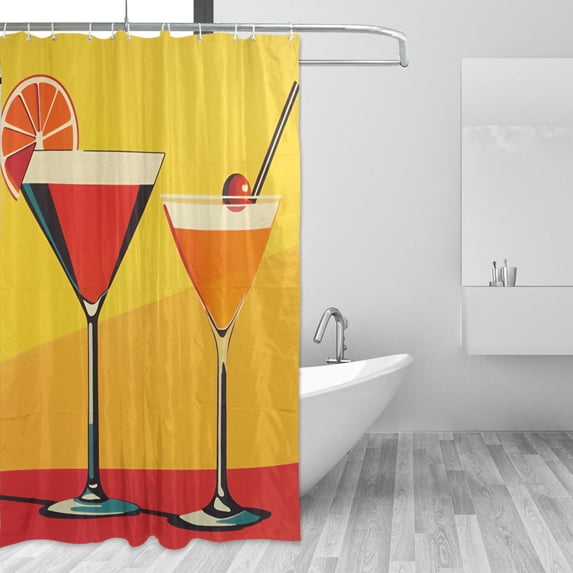 Yayeee Shower Curtain with Hooks 72"x72" Waterproof Fabric Bathroom Hanging Decor, Orange Cocktails