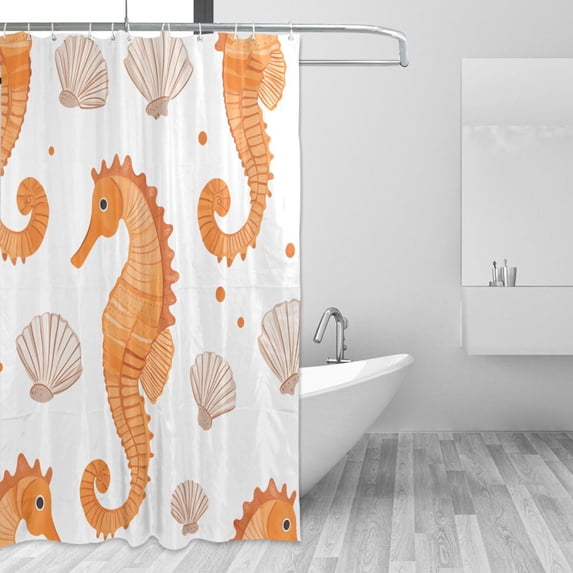 Yayeee Shower Curtain with Hooks 72"x72" Waterproof Fabric Bathroom Hanging Decor, Orange Seahorse