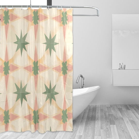 Yayeee Shower Curtain with Hooks 72"x72" Waterproof Fabric Bathroom Hanging Decor, Pastel Beige Geometric