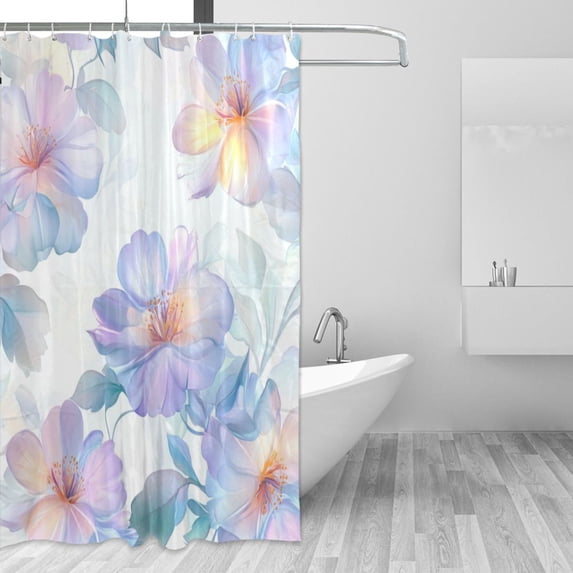 Yayeee Shower Curtain with Hooks 72"x72" Waterproof Fabric Bathroom Hanging Decor, Pastel Flower Pattern