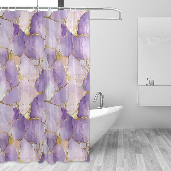 Yayeee Shower Curtain with Hooks 72"x72" Waterproof Fabric Bathroom Hanging Decor, Pastel Purple Marble Pattern
