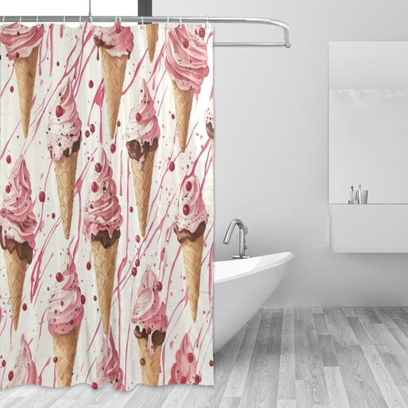 Yayeee Shower Curtain with Hooks 72"x72" Waterproof Fabric Bathroom Hanging Decor, Pink Ice Cream Pattern