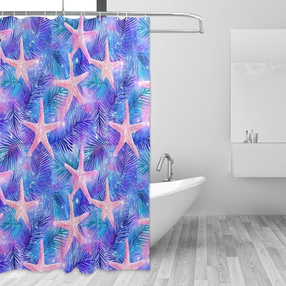 Yayeee Shower Curtain with Hooks 72"x72" Waterproof Fabric Bathroom Hanging Decor, Pink Starfish Pattern