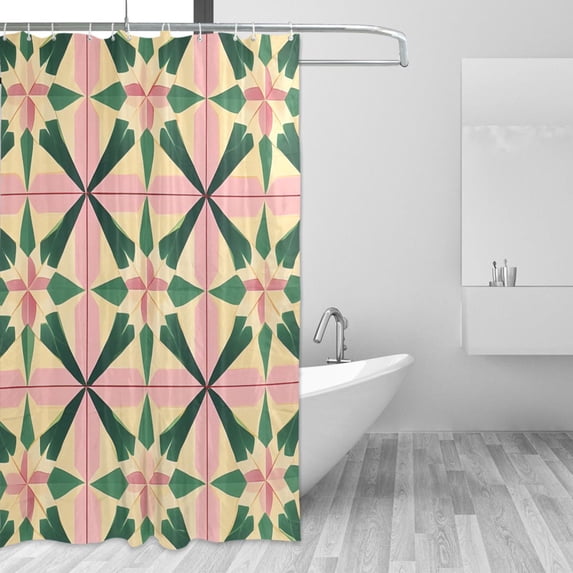 Yayeee Shower Curtain with Hooks 72"x72" Waterproof Fabric Bathroom Hanging Decor, Pink Symmetrical Stars