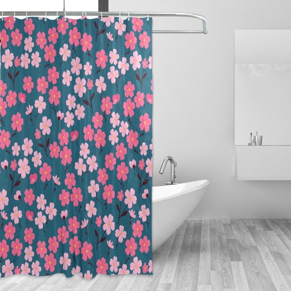 Yayeee Shower Curtain with Hooks 72"x72" Waterproof Fabric Bathroom Hanging Decor, Pink Vibrant Flowers Pattern