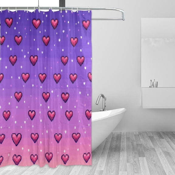 Yayeee Shower Curtain with Hooks 72"x72" Waterproof Fabric Bathroom Hanging Decor, Pixel Love