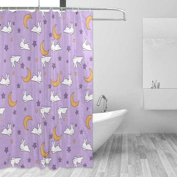 Yayeee Shower Curtain with Hooks 72"x72" Waterproof Fabric Bathroom Hanging Decor, Purple Cartoon Rabbit Pattern
