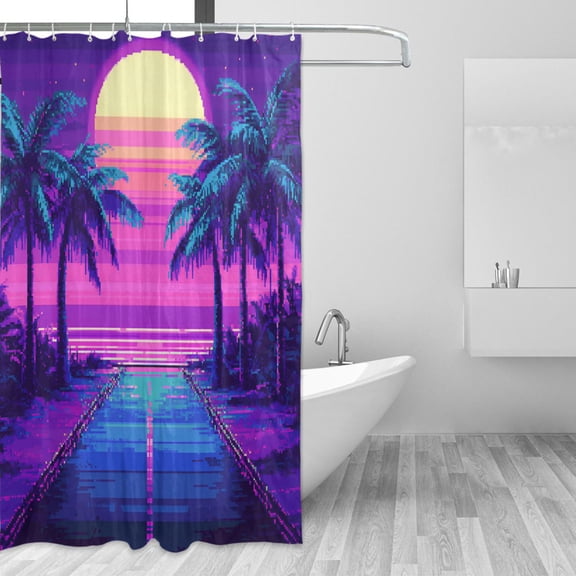 Yayeee Shower Curtain with Hooks 72"x72" Waterproof Fabric Bathroom Hanging Decor, Purple Digital Art