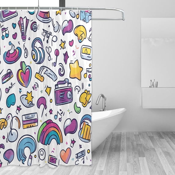 Yayeee Shower Curtain with Hooks 72"x72" Waterproof Fabric Bathroom Hanging Decor, Purple Doodle Pattern