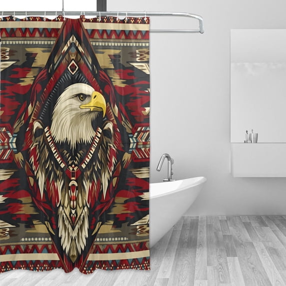 Yayeee Shower Curtain with Hooks 72"x72" Waterproof Fabric Bathroom Hanging Decor, Red Abstract Eagle