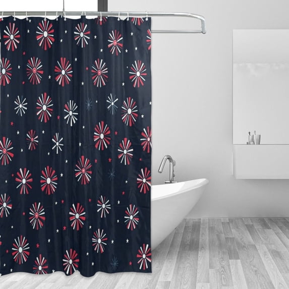 Yayeee Shower Curtain with Hooks 72"x72" Waterproof Fabric Bathroom Hanging Decor, Red Fireworks Pattern