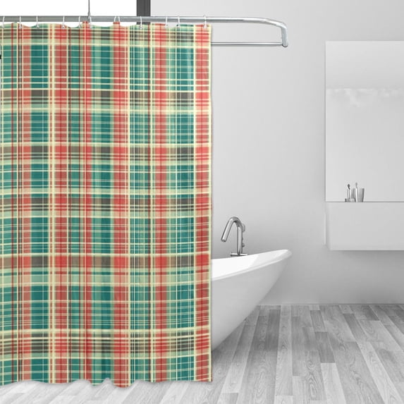 Yayeee Shower Curtain with Hooks 72"x72" Waterproof Fabric Bathroom Hanging Decor, Red Green Tartan Pattern