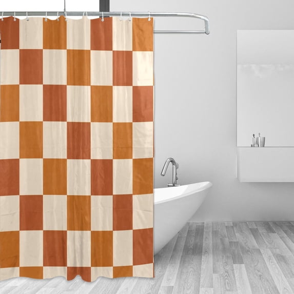 Yayeee Shower Curtain with Hooks 72"x72" Waterproof Fabric Bathroom Hanging Decor, Rusty Orange Plaid