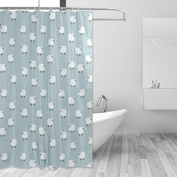 Yayeee Shower Curtain with Hooks 72"x72" Waterproof Fabric Bathroom Hanging Decor, Simple Sheep Pattern