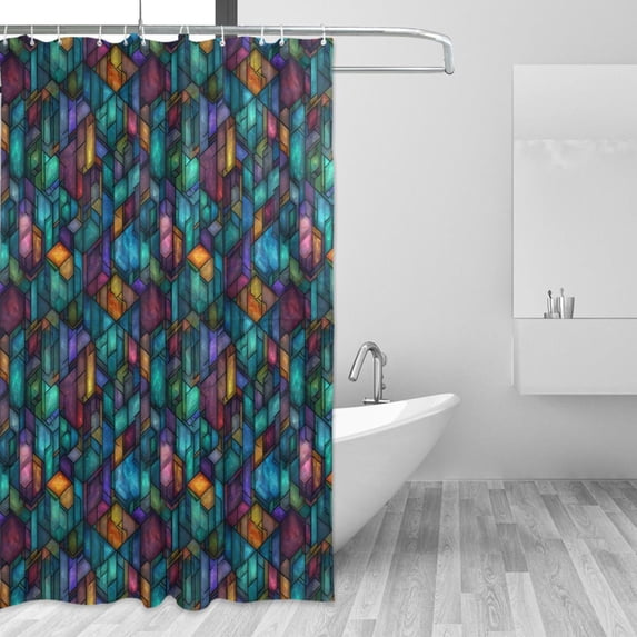 Yayeee Shower Curtain with Hooks 72"x72" Waterproof Fabric Bathroom Hanging Decor, Stained Glass Pattern