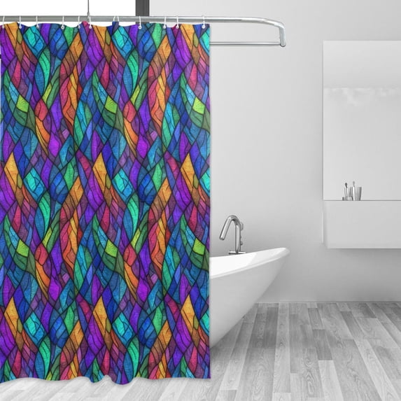 Yayeee Shower Curtain with Hooks 72"x72" Waterproof Fabric Bathroom Hanging Decor, Vibrant Stained Glass Pattern